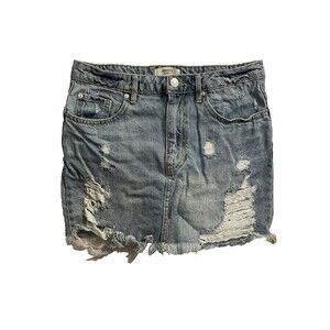 Forever 21 Skirt Women Size 28 Blue Denim Distressed Mini